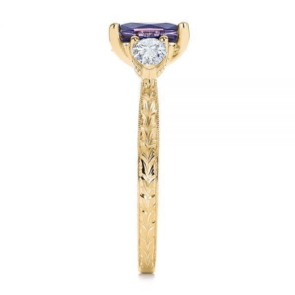 14k Yellow Gold 14k Yellow Gold Three Stone Alexandrite And Pear Diamond Engagement Ring - Side View - 105844