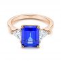 18k Rose Gold 18k Rose Gold Three Stone Blue Sapphire And Diamond Engagement Ring - Flat View -  106643 - Thumbnail