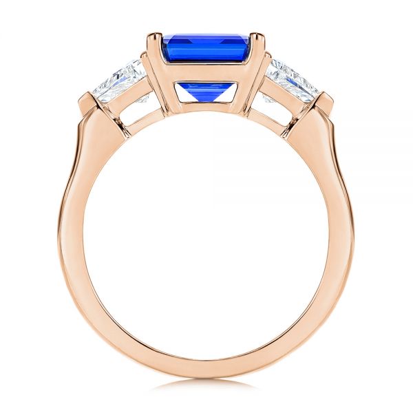 18k Rose Gold 18k Rose Gold Three Stone Blue Sapphire And Diamond Engagement Ring - Front View -  106643