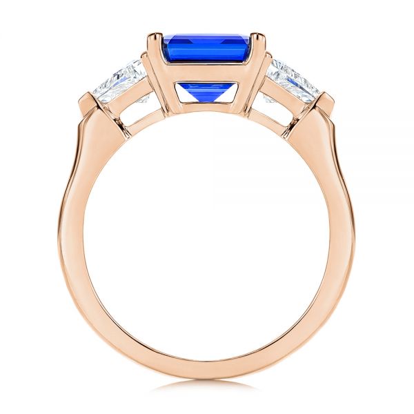 14k Rose Gold 14k Rose Gold Three Stone Blue Sapphire And Diamond Engagement Ring - Front View -  106643