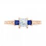 14k Rose Gold 14k Rose Gold Three Stone Blue Sapphire And Diamond Engagement Ring - Top View -  102020 - Thumbnail