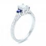 14k White Gold Three Stone Blue Sapphire And Diamond Engagement Ring - Three-Quarter View -  102020 - Thumbnail