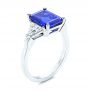  Platinum Platinum Three Stone Blue Sapphire And Diamond Engagement Ring - Three-Quarter View -  106643 - Thumbnail