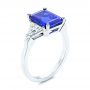 18k White Gold 18k White Gold Three Stone Blue Sapphire And Diamond Engagement Ring - Three-Quarter View -  106643 - Thumbnail