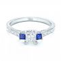  Platinum Platinum Three Stone Blue Sapphire And Diamond Engagement Ring - Flat View -  102020 - Thumbnail
