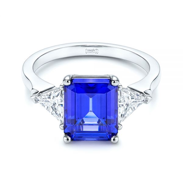 Three Stone Blue Sapphire And Diamond Engagement Ring - Flat View -  106643