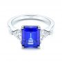Three Stone Blue Sapphire And Diamond Engagement Ring - Flat View -  106643 - Thumbnail