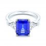 18k White Gold 18k White Gold Three Stone Blue Sapphire And Diamond Engagement Ring - Flat View -  106643 - Thumbnail