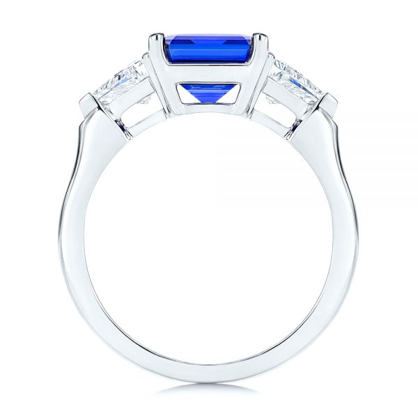  Platinum Platinum Three Stone Blue Sapphire And Diamond Engagement Ring - Front View -  106643