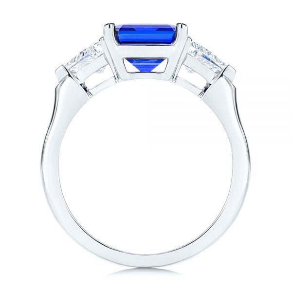 14k White Gold 14k White Gold Three Stone Blue Sapphire And Diamond Engagement Ring - Front View -  106643