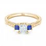 14k Yellow Gold 14k Yellow Gold Three Stone Blue Sapphire And Diamond Engagement Ring - Flat View -  102020 - Thumbnail