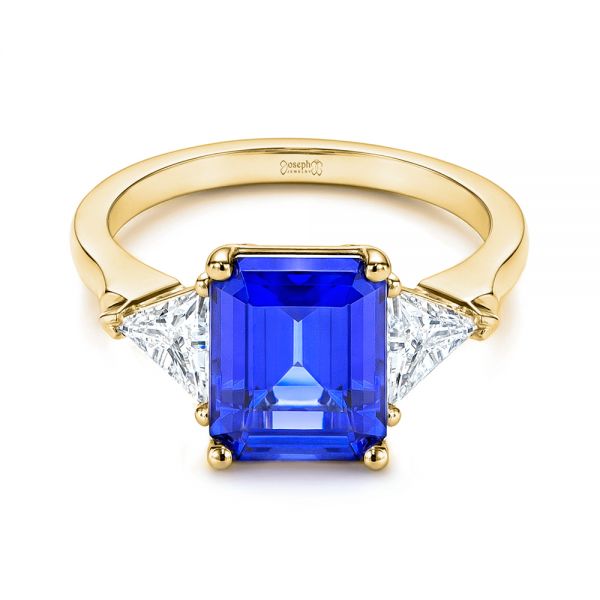 14k Yellow Gold 14k Yellow Gold Three Stone Blue Sapphire And Diamond Engagement Ring - Flat View -  106643