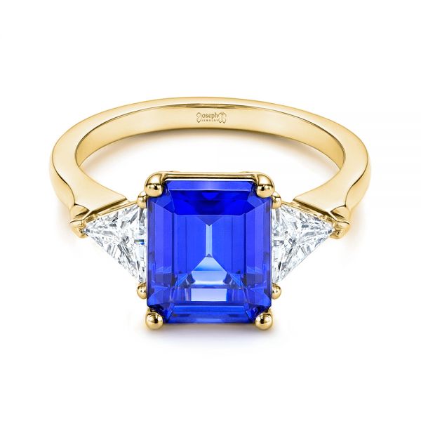 14k Yellow Gold 14k Yellow Gold Three Stone Blue Sapphire And Diamond Engagement Ring - Flat View - 106643