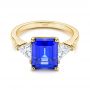14k Yellow Gold 14k Yellow Gold Three Stone Blue Sapphire And Diamond Engagement Ring - Flat View -  106643 - Thumbnail
