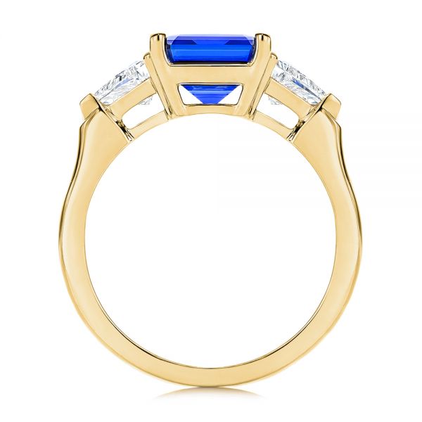 14k Yellow Gold 14k Yellow Gold Three Stone Blue Sapphire And Diamond Engagement Ring - Front View -  106643