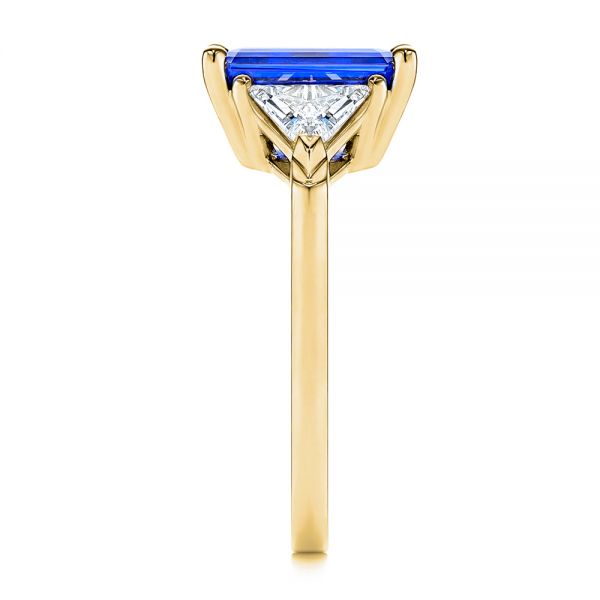 14k Yellow Gold 14k Yellow Gold Three Stone Blue Sapphire And Diamond Engagement Ring - Side View - 106643