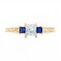 18k Yellow Gold 18k Yellow Gold Three Stone Blue Sapphire And Diamond Engagement Ring - Top View -  102020 - Thumbnail