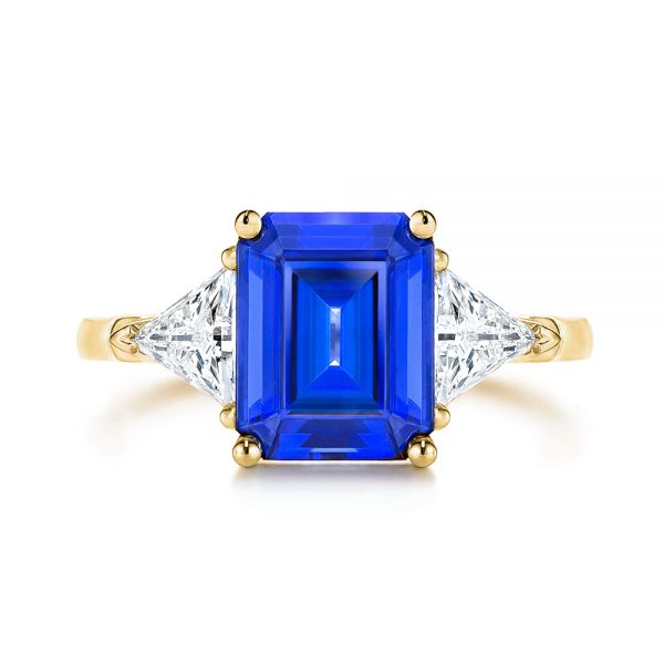 14k Yellow Gold 14k Yellow Gold Three Stone Blue Sapphire And Diamond Engagement Ring - Top View - 106643