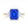 18k Yellow Gold 18k Yellow Gold Three Stone Blue Sapphire And Diamond Engagement Ring - Top View -  106643 - Thumbnail
