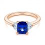 14k Rose Gold 14k Rose Gold Three Stone Blue Sapphire And Half Moon Diamond Engagement Ring - Flat View -  105829 - Thumbnail