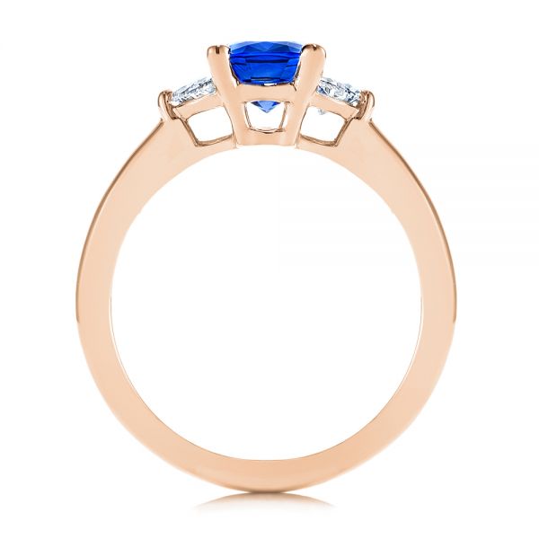 18k Rose Gold 18k Rose Gold Three Stone Blue Sapphire And Half Moon Diamond Engagement Ring - Front View -  105829