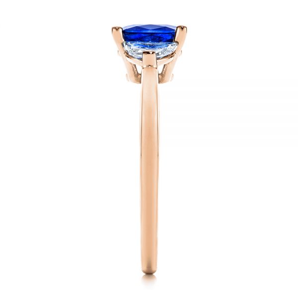 18k Rose Gold 18k Rose Gold Three Stone Blue Sapphire And Half Moon Diamond Engagement Ring - Side View -  105829