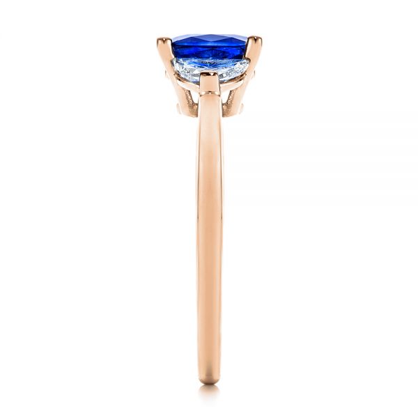 14k Rose Gold 14k Rose Gold Three Stone Blue Sapphire And Half Moon Diamond Engagement Ring - Side View - 105829