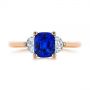 14k Rose Gold 14k Rose Gold Three Stone Blue Sapphire And Half Moon Diamond Engagement Ring - Top View -  105829 - Thumbnail