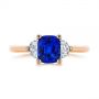 18k Rose Gold 18k Rose Gold Three Stone Blue Sapphire And Half Moon Diamond Engagement Ring - Top View -  105829 - Thumbnail