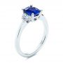 14k White Gold 14k White Gold Three Stone Blue Sapphire And Half Moon Diamond Engagement Ring - Three-Quarter View -  105829 - Thumbnail