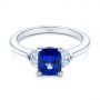  Platinum Three Stone Blue Sapphire And Half Moon Diamond Engagement Ring - Flat View -  105829 - Thumbnail
