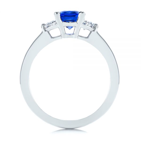  Platinum Three Stone Blue Sapphire And Half Moon Diamond Engagement Ring - Front View -  105829