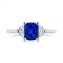  Platinum Three Stone Blue Sapphire And Half Moon Diamond Engagement Ring - Top View -  105829 - Thumbnail