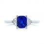 14k White Gold 14k White Gold Three Stone Blue Sapphire And Half Moon Diamond Engagement Ring - Top View -  105829 - Thumbnail