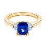 14k Yellow Gold 14k Yellow Gold Three Stone Blue Sapphire And Half Moon Diamond Engagement Ring - Flat View -  105829 - Thumbnail