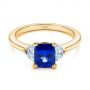 14k Yellow Gold 14k Yellow Gold Three Stone Blue Sapphire And Half Moon Diamond Engagement Ring - Flat View -  105829 - Thumbnail