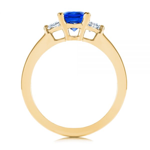 18k Yellow Gold 18k Yellow Gold Three Stone Blue Sapphire And Half Moon Diamond Engagement Ring - Front View - 105829