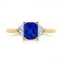 18k Yellow Gold 18k Yellow Gold Three Stone Blue Sapphire And Half Moon Diamond Engagement Ring - Top View -  105829 - Thumbnail