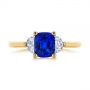 14k Yellow Gold 14k Yellow Gold Three Stone Blue Sapphire And Half Moon Diamond Engagement Ring - Top View -  105829 - Thumbnail