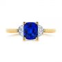 14k Yellow Gold 14k Yellow Gold Three Stone Blue Sapphire And Half Moon Diamond Engagement Ring - Top View -  105829 - Thumbnail