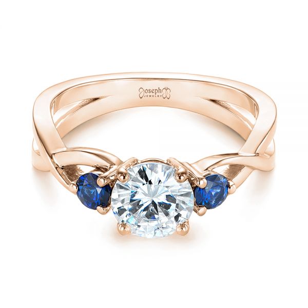 14k Rose Gold 14k Rose Gold Three Stone Blue Sapphire And Moissanite Engagement Ring - Flat View -  105201
