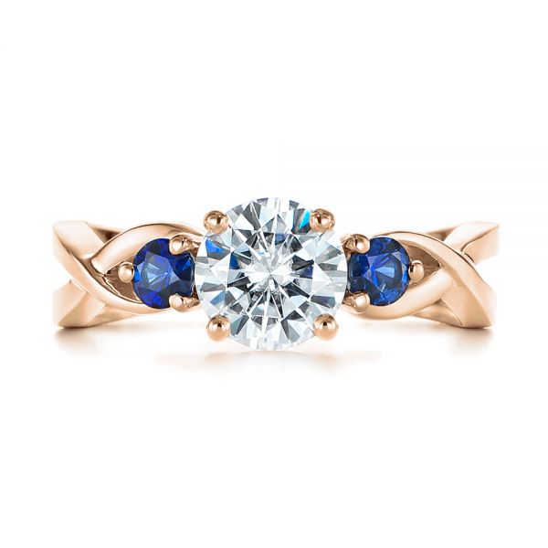 14k Rose Gold 14k Rose Gold Three Stone Blue Sapphire And Moissanite Engagement Ring - Top View -  105201