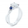 14k White Gold Three Stone Blue Sapphire And Moissanite Engagement Ring - Three-Quarter View -  105201 - Thumbnail
