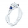 18k White Gold 18k White Gold Three Stone Blue Sapphire And Moissanite Engagement Ring - Three-Quarter View -  105201 - Thumbnail