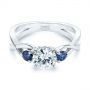 18k White Gold 18k White Gold Three Stone Blue Sapphire And Moissanite Engagement Ring - Flat View -  105201 - Thumbnail