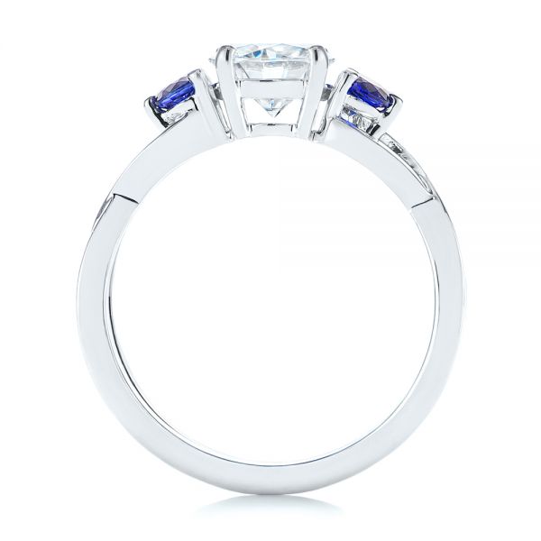 14k White Gold Three Stone Blue Sapphire And Moissanite Engagement Ring - Front View -  105201