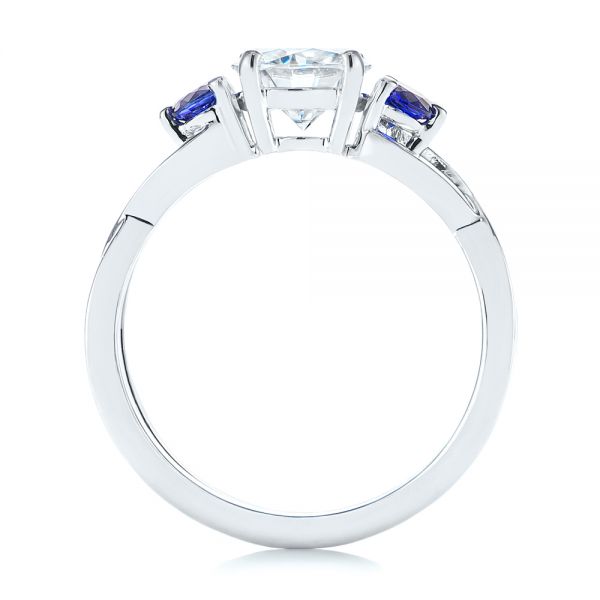 14k White Gold Three Stone Blue Sapphire And Moissanite Engagement Ring - Front View - 105201