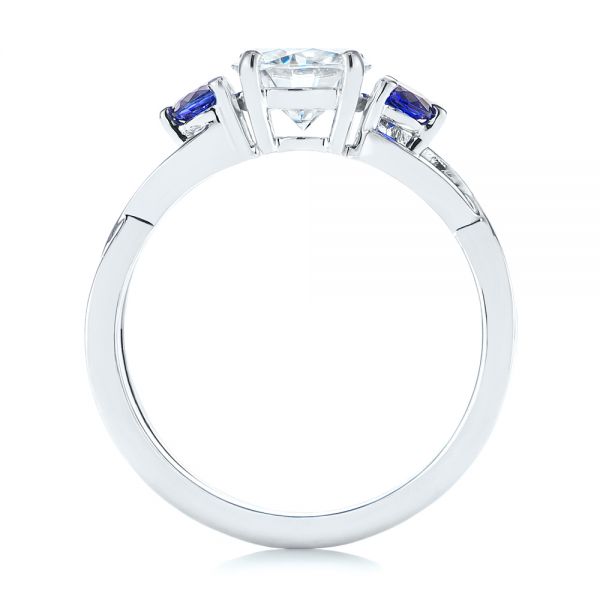  Platinum Platinum Three Stone Blue Sapphire And Moissanite Engagement Ring - Front View -  105201