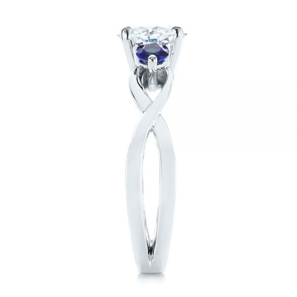 14k White Gold Three Stone Blue Sapphire And Moissanite Engagement Ring - Side View -  105201