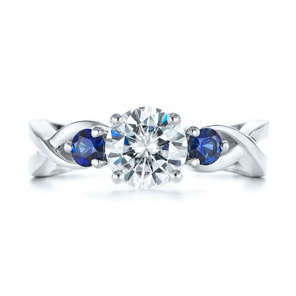 18k White Gold 18k White Gold Three Stone Blue Sapphire And Moissanite Engagement Ring - Top View -  105201